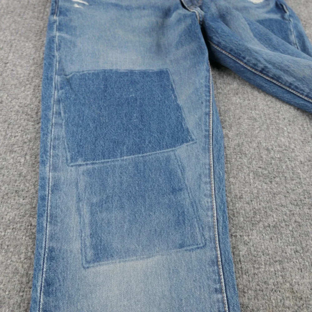 Levis Premium 511 Mens Jeans 34x32 Blue Slim Patchwork Print Distressed Stretch